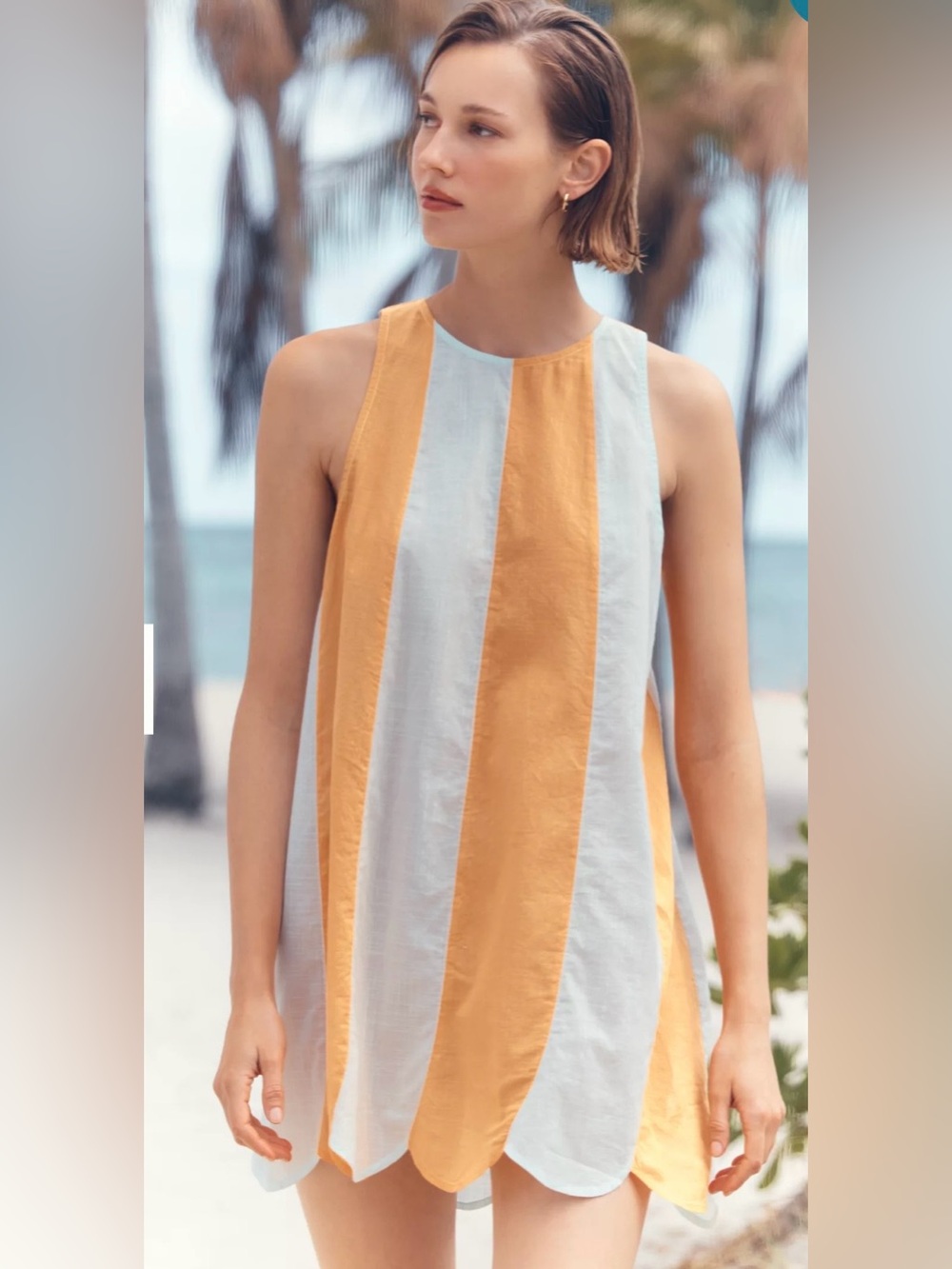 Sleeveless Striped Mini Dress in Mustard and Light Blue